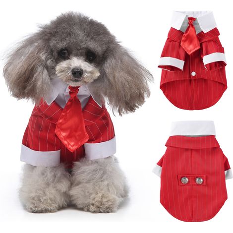 1 costume smoking pour chien, chemise blanche avec nœud papillon, col et bandana rouge, taille S à XL, pour chiens et chats (1/5)