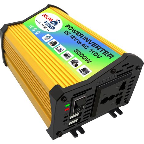 Peaks Power 3000W Modifizierter Sinus-Wechselrichter Hochfrequenz-Wechselrichter DC 12V auf AC 110V Konverter Kfz-Ladegerät Wechselrichter mit 2,1A Dual-USB-Anschluss Batterieklemmen