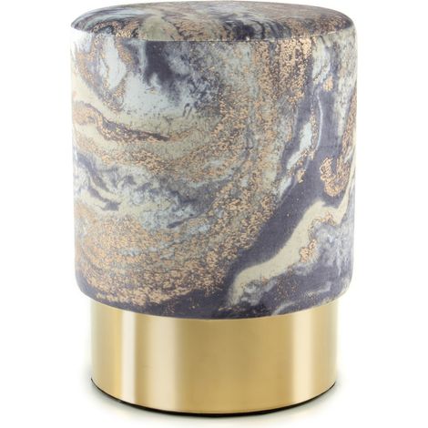Pouf Gipsy 325 in velluto azzurro e base oro (1/3)