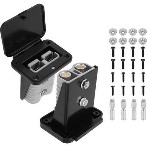 2pcs 175A Kits de Connecteurs Rapides Batterie, Étanches Base de Montage Batterie avec Couvercles Bornes Vis Écrous Compatibles avec Anderson Connecteur pour Voiture Camping-Car Bateau Treuil (Gris) (1/5)