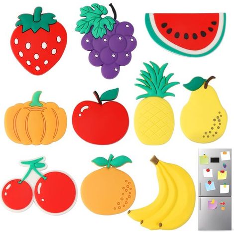 10 calamite da frigorifero a tema frutta, fogli magnetici decorativi, calamite da frigorifero colorate, calamite in silicone 3D per bambini, calamite da frigorifero per bambini (1/5)