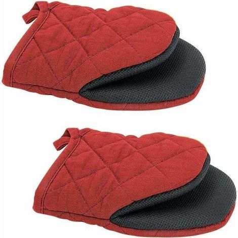 2 guanti da cucina, guanti da forno in neoprene antiscivolo, resistenti al calore per cucinare, grigliare, barbecue (rosso) 17,5 x 13,5 cm (1/4)