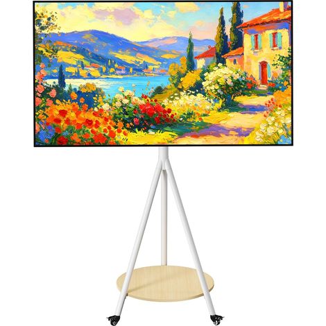 Rolling TV Stand 40 to 75 Inches, Max Load 50 kg, Adjustable Height with Wheels and Shelf (1/5)