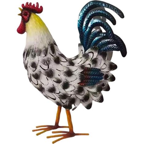 1 Sculpture de coq, Métal, Peinture à la main, 32x12x40cm, Résistant aux intempéries, Jardin, Terrasse, Cuisine