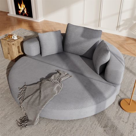 Canapé Lit Pliant Modulaire - 173x176cm - Convertible Canapé Ovale d'Appartement en Velours Côtelé avec 3 Coussins - Gris (1/5)