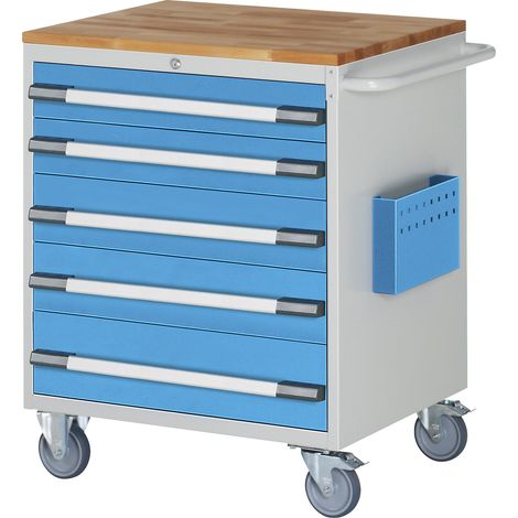 eurokraft pro, Établi compact, mobile, 5 tiroirs, h x l 975 x