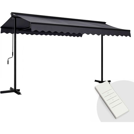 Oviala – Store mobile électrique double pente 4m x 3m – Coffre intégré – Télécommande – Enrouleurs motorisés – Toile polyester déperlant (1/8)