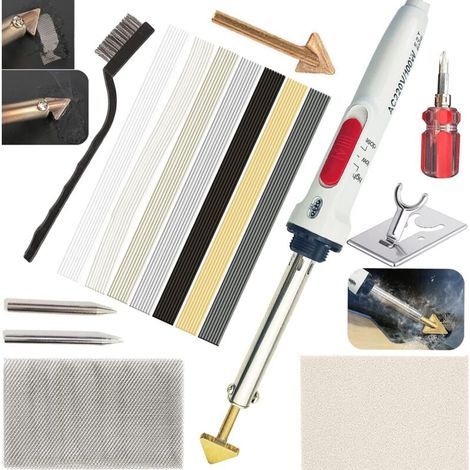 Kit de soudage plastique 100W, kit de réparation plastique 2 en 1 avec 7 types de baguettes de soudage, 56 embouts et 4 pointes de fer à souder, pour pare-chocs de voiture. (1/4)