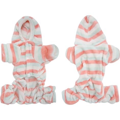 Sweat à capuche chaud à rayures rouges et vertes en polaire corail, idéal pour l'automne et l'hiver, pour chiens et chats. (1/5)