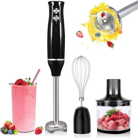 500W Mixeur Plongeant 4-en-1, Multifonction Mélangeur à Main Hachoir 2 Vitesses et Fouet et Presse Purée et Tasse à Mesurer