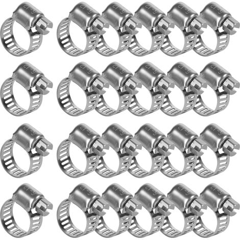 Lot de 24 colliers de serrage en acier inoxydable 6-12 mm - Colliers de serrage réglables pour piscine, conduite d'eau, jardin et maison (1/5)