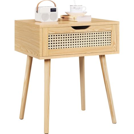 Yaheetech Comodino da Camera da Letto Comodinio con Cassetto in Rattan Comodino da Notte Stile Scandinavo Organizzatore da Letto Moderno Tavolino da Salotto in Legno 48,5 x 41 x 57,5 cm Marrone Chiaro (1/5)