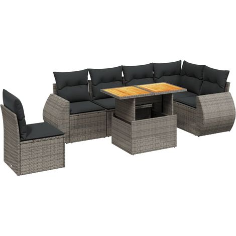 Maison Exclusive - 7-tlg. Garten-Sofagarnitur mit Kissen Grau Pol (1/3)