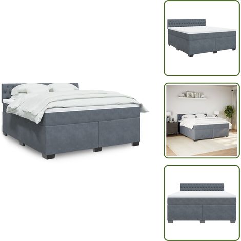 Colchón terciopelo - vidaXL Cama box spring con colchón terciopelo gris oscuro 180x200 cm - Cama con cabecero