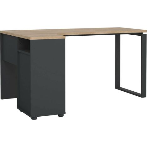 Dmora - Scrivania Noemie, Scrittoio multiuso, Tavolo per ufficio porta PC, Piano di lavoro, 150x100 h76 cm, Rovere e Grigio (1/5)