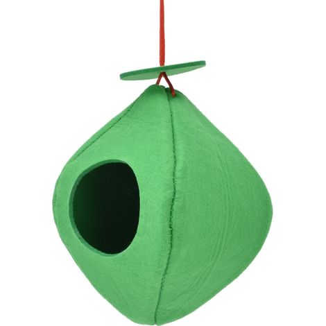 Mangeoire suspendue en feutre vert, forme circulaire et élégante, avec cordon, idéale pour jardin, cour ou balcon. (1/5)