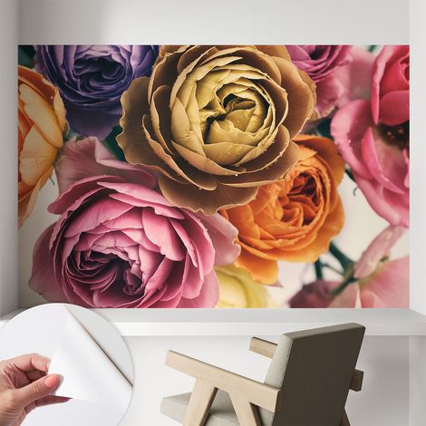 Fotomurale adesivo - parete decorativa - decorazione casa - stile moderno parete - Rose colorate 104x70 cm (1/5)