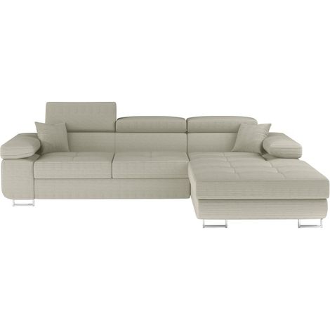Canapé d'angle convertible AMANDA beige velours côtelé avec coffre (1/5)