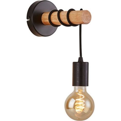 Wandleuchte, Vintage Industriedesign, Holz und Metall, Wohn- und Schlafzimmerbeleuchtung, E27-Fassung, für 10W Max LED-Birne, Schwarz, (1/3)