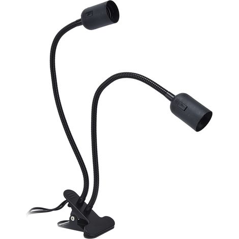E27/E26-Fassung mit Klemme, flexible Schwanenhalslampe, doppelköpfiger schwarzer Gelenkarm für Schreibtischlampe (Leuchtmittel nicht enthalten, 100-240 V, CE-Norm) (1/5)