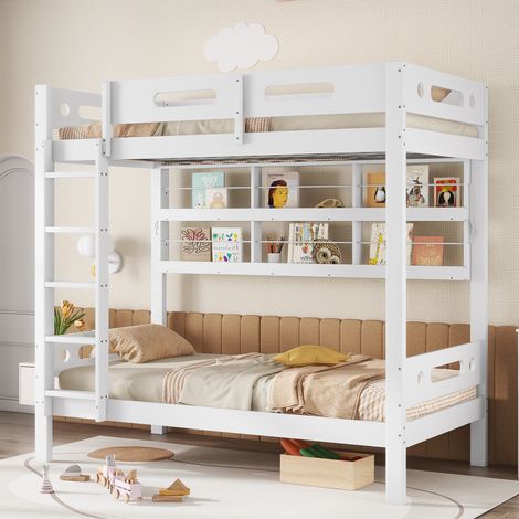 Etagenbett 90x200 cm Mit Gestell Aus Massivholz Und Mdf Zweifarbig (1/5)