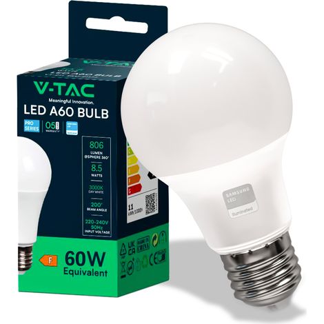 Lampadina led a58 v-tac chip samsung e27 9w 3000k vt-210 - 228 - 21228