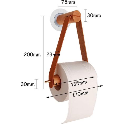 Porte-Papier Toilette,Support Papier Toilette Bois,Porte-Papier en Rouleau rétro Mural,Cuisine,Salle de Bain,WC,Nordic,Bois de hêtre,Manche en cuivre,Cuir(Brun) (1/4)
