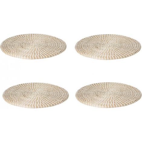Lot de 4 sets de table en osier - D 35 cm - Vannerie - Blanc et Beige - Livraison gratuite (1/3)
