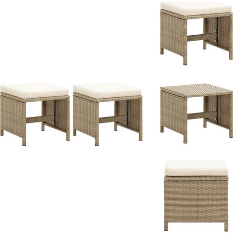 Gartenhocker 2 Stk. mit Sitzkissen Poly Rattan Beige - Gartenhocker - Rattanhocker - Outdoor Möbel - Balkonmöbeln - Terrassenmöbel (1/5)