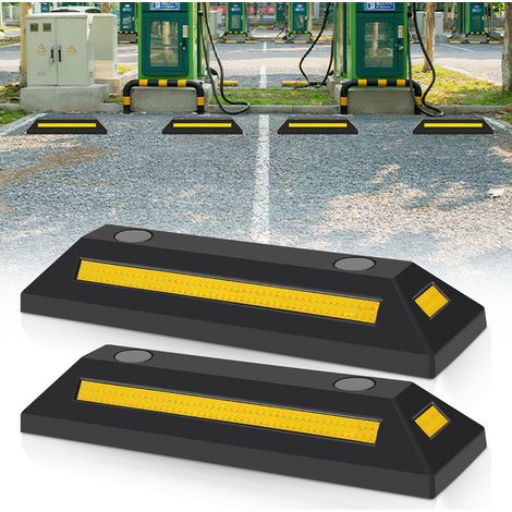 Randaco – Cale pour roue – Butée de parking en caoutchouc – Dimensions 54x15x10cm – Réflecteurs jaunes pour sécurité nocturne – Installation rapide