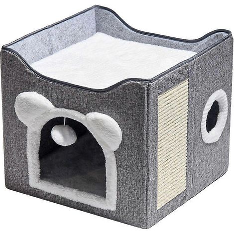 Lit douillet pour chat, maisonnette chaude pour l'hiver, grande grotte pour chat, maison de repos pour l'intérieur (1/4)