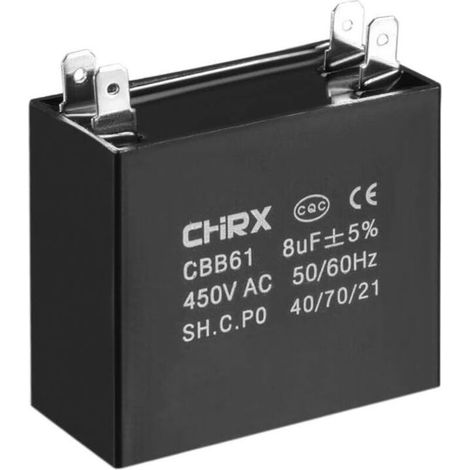 Condensateurs de ventilateur de plafond, condensateurs à film polypropylène à insert bimétallisé AC 47x23x41mm pour générateurs, moteurs, pompes à eau, générateurs, etc. (CBB61 8uF 450V)