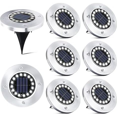 Lot de 8 Spot encastré,16 LED,Solaire,IP65,Acier inoxydable,Jardin Allée Terrasse