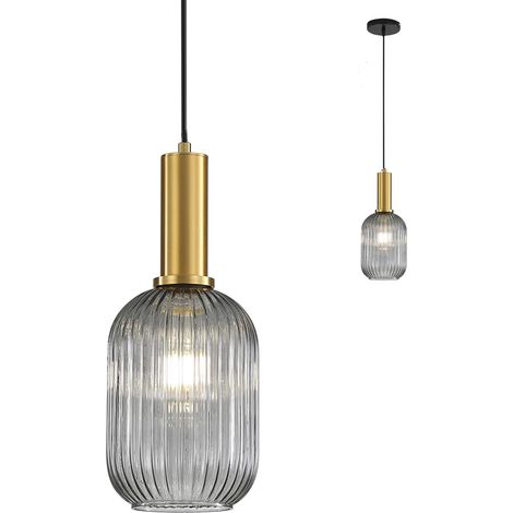 Suspension Luminaire Industrielle Vintage en Verre Nervuré,Plafonnier avec fini en laiton poli Lustre,Suspension Lampe de Salle à Manger (Gris, 13CM) (1/5)
