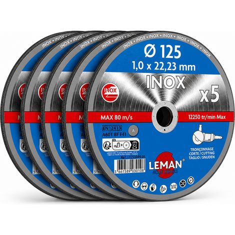 Lot de 5 disques à tronçonner INOX - Kit de disques pour meuleuse d'angle - Disques abrasifs pour découpe d'aciers inoxydables - (1/4)
