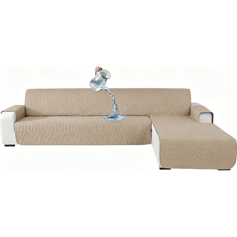 Housse de canapé d'angle en forme de L - Universelle et réversible - Imperméable et anti-rayures - Pour chien et chat - Beige (1/5)