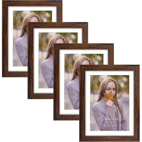 Lot de 4 cadres photo marron 13x18 cm avec passe-partout ou 15x20 cm sans (1/5)