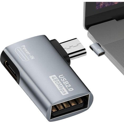 Adaptateur USB On-The-Go pour clé TV, débit de transmission de 480 Mbps, boîtier en aluminium Adaptateur secteur alimenté pour smartphones et tablettes