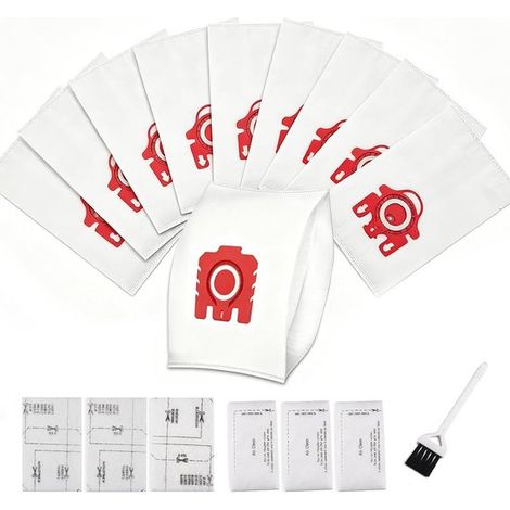10 sacs aspirateur 3D AirClean compatibles Miele GN C3/C2, Classic C1, S2/S4/S6/S8, avec filtres moteur et brosse