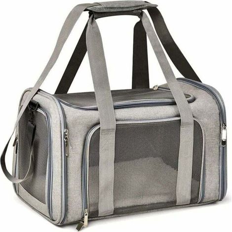 Sac Transport Chat Chien, Caisse de Transport Pliable, Sac pour Animaux de Compagnie, Caisse de Transport Chat Respirant(L, Gris)