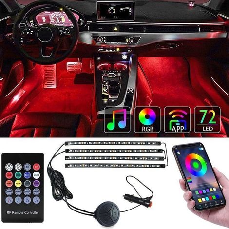 Iluminación interior con tiras LED para coches: 4 tiras LED, aplicación y F