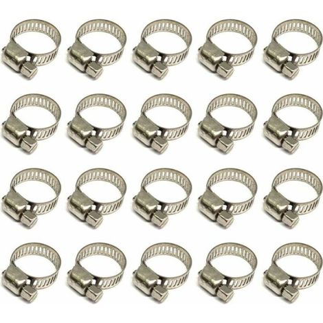 20 Stück Schlauchschellen, verstellbare Schlauchschellen 12–20 mm, Schlauchschellen aus Edelstahl 304, Metallschlauchschellen, für Schläuche, Gasschläuche, Wasserschläuche, Kabel (1/4)
