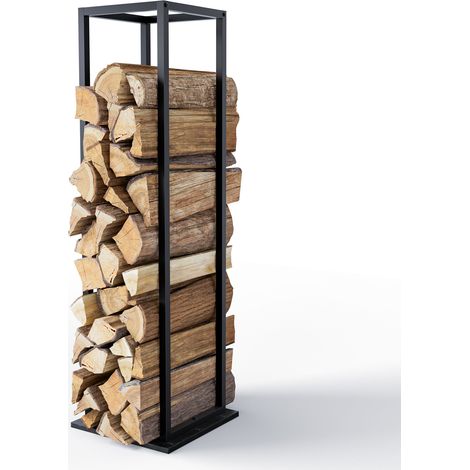 VOUNOT® Metall Kaminholzregal 33 x 33 x 112 cm, Brennholzregal mit Ablage, Schwarz (1/5)