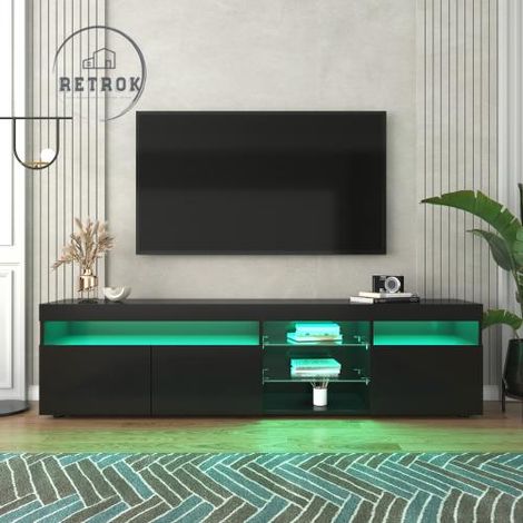 Meuble TV moderne , panneau lumineux, éclairage LED variable, salon et salle à manger ，180cm -Noir