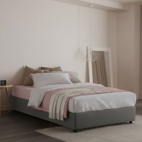 Talamo Italia - Letto piazza e mezza Aftis, Letto contenitore con rivestimento in tessuto, 100% Made in Italy, Apertura laterale, con materasso Cm 120x190 incluso, Grigio (1/5)
