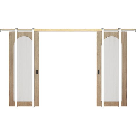 Porta scorrevole doppia con sistema a scomparsa in legno e MDF - arco in vetro temperato scanalato - 2 x H205 x L83 cm - ODEZA (1/3)
