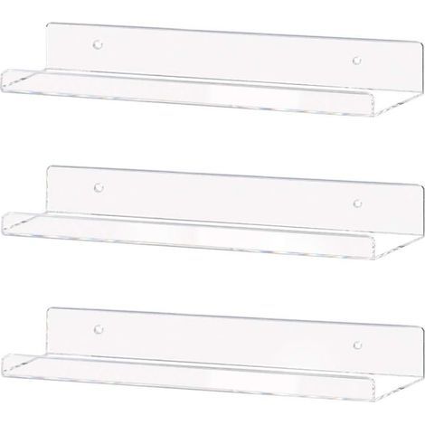 étagère murale flottante invisible en acrylique transparent de 38 cm, étagère murale pour livres d'enfants (lot de 3) (1/4)