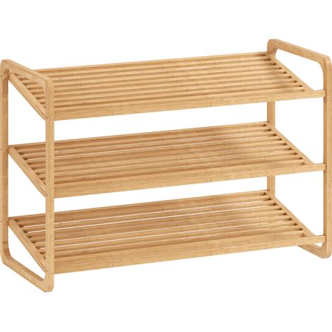 Étagère bambou 3 niveaux, meuble à chaussures 12 paires, 76x33x50,8cm, bois naturel, rangement chaussures étroit. (1/5)