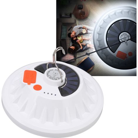 Lampe de camping solaire avec chargement USB, cinq modes d'éclairage, étanche, idéale pour le camping en extérieur, les vendeurs ambulants et les marchés nocturnes, énergie solaire V61. (1/5)