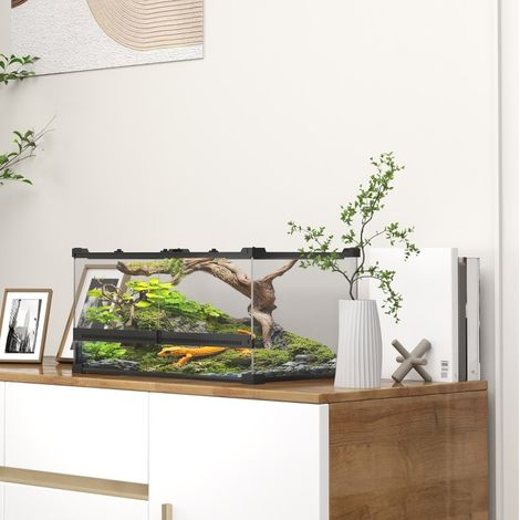 Terrarium en verre 50x30x25 cm noir avec double porte, pour reptiles, sans montage – MEUBLIV (1/5)